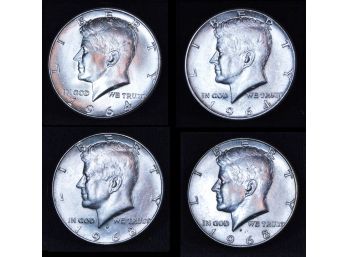 4 Kennedy Half Dollars 1964 1968-D BU UNCIR GEMS!! Proof-like (9mur34)