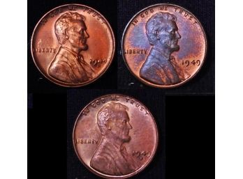 (3) 1944-S  1949-D  1949 Lincoln Cents UNCIRCULATED!  (25ptu4