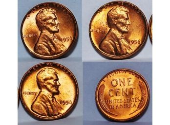3 1956 Lincoln Wheat Cents Penny Brilliant Uncirculated CH BU Gem CRISP RED (ynr)