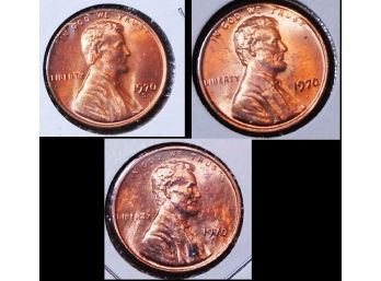 3  Lincoln Cents 1970  1970-S 1970-S Small Date BU  Uncirc Proof-Like  (4ppl2)