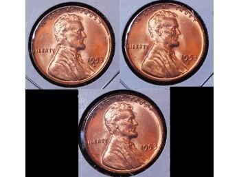 3  Lincoln Wheat Cents 1953 P/S/D   BU  Uncirculated Proof-Like!  (8adm2)