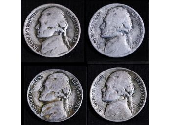 4 Silver War Nickels 1943-P    1944-P   (6adp7)