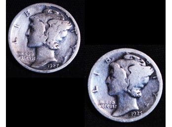 2 Mercury Silver Dimes 1925-S  1927-S  EARLY DATES  (dvr5)