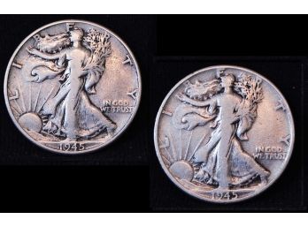 Lot Of 2 Walking Liberty Silver Half Dollars 1945 VF (3ams4)
