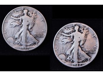 Lot Of 2 Walking Liberty Silver Half Dollars 1942  F / VF ( 7kkp3)