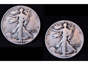 Lot Of 2 Walking Liberty Silver Half Dollars 1942  F / VF ( 5ark7)