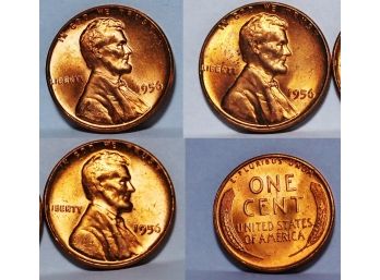 3 1956 Lincoln Wheat Cents Penny Brilliant Uncirculated CH BU Gem CRISP RED (at2)