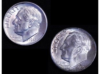2  1946  1946-D  Roosevelt Silver Dimes UNCIRC BU (5yar8)