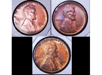 3  Lincoln Cents 1952-S 1952-D 1952-D  BU  Uncirc Proof-Like  (7yar5)