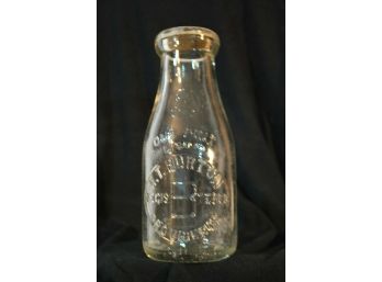 Vintage H. T. Burton Farm Milk Glass Bottle Providence RI Dairy NE EMBOSSED Pint