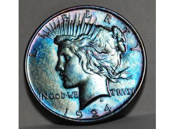 1924 Peace Silver Dollar 90 Percent Silver Rainbow Toned (hu8)