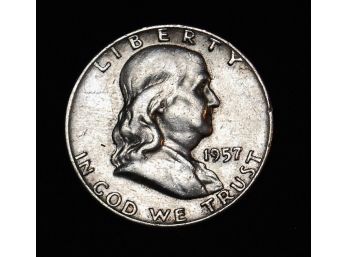 1957-D Benjamin Franklin Half Dollar 90 Percent Silver XF (oo2)