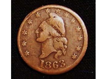 1863 US Civil War Token Penny I. O. U. 1 Cent  (ws4)
