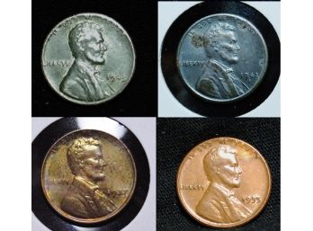 4 Lincoln Cents  1943 & 1943-S  & Steel Cents & 1937 & 1955 Copper Cents (zx3)