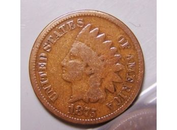 RARE DATE 1875 Indian Head Cent Penny Hard To Find Coin! (mc3)