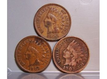 Lot Of 3 Indian Head Cent Pennies 1902  1903  1905  All FULL LIBERTY! (am9)