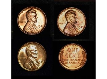 3  1944 Lincoln Wheat Cents Pennies BU Brilliant Uncirc Superb Proof-like (aat)