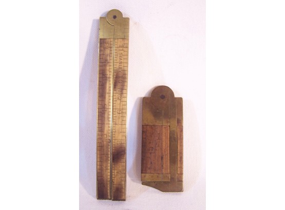 2 Vintage Boxwood Folding Gauge Carpenter's Rules Rulers Stanley No. 62 And No. 3 1/2 W/ Calipers