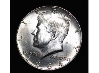 1964 Kennedy Half Dollar 90 Percent Silver Almost Uncirculated / XF (ur7)