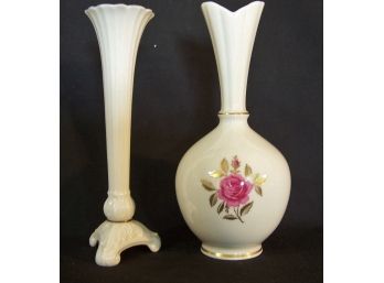 2 Lenox Fine Porcelain Vases 1 W/ Roses SIGNED