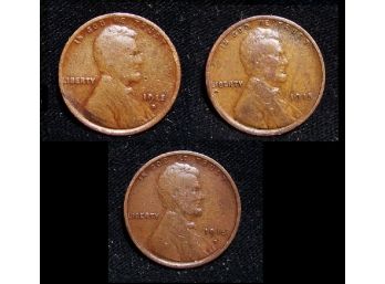Lot Of 3  1915-D  1915-D  1915  Lincoln Wheat Cents Pennies Semi-Key Date (rr2)
