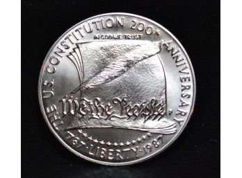 1987 Commemorative US Silver Dollar US CONSTITUTION PROOF In Box  & Gold 100$ Bill (cs9)