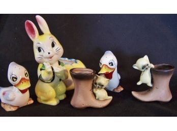 Lot Of 5 Figurines / Salt & Pepper SIGNED JAPAN Easter Bunny Cats Ducks