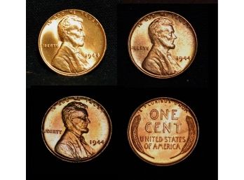 3  1944 Lincoln Wheat Cents Pennies BU Brilliant Uncirc GEM Superb Proof-like (geb)