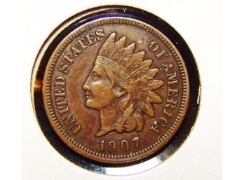 1907 Indian Head Cent Penny FULL LIBERTY 4 DIAMONDS! AU Uncirculated (da2)