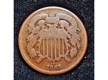 1865  Two Cent Piece Civil War Era Copper Coin NICE (bmb4)