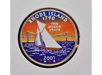 2001-D Washington State Quarter RI Rhode Island Colorized Sailboat Proof Nice! (crl1)