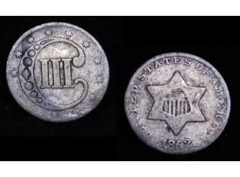 1852 Three Cent Silver Piece  75 Percent Silver  Pre-Civil War Coin! (dom6)