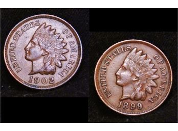 Lot Of 2  1902 Indian Head Cents Pennies  Extra Fine Plus  FULL LIBERTY Some Diamonds (cvv6)