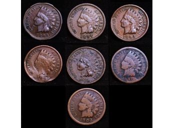 Lot Of 7 Indian Head Cents Pennies Various Dates 1881 To 1906 (bay8)