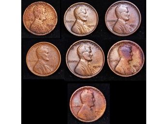 Lot Of 7 Early Lincoln Wheat Cents 1912  1917   (2)1917-D  1918-S  1920-S  1924 (ysv3)