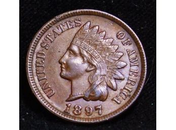 1897 Indian Head Cent Penny CH AU Closely Circ Beauty FULL LIBERTY 4 Diamonds (cpt2)