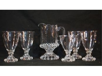 Lot Of 6 Candlewick Pattern Glasses / Tumblers & Pitcher NICE