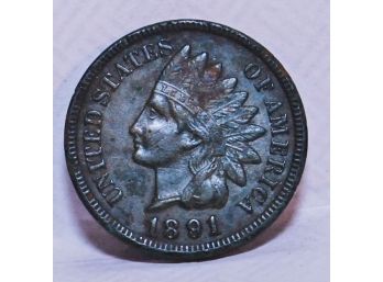 1891 Indian Head Cent Penny FULL LIBERTY /4  Diamonds Uncirculated Dark UNUSUAL  (pgb8)