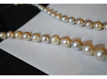 Genuine Pearl Necklace Estate Jewelry Hand Knotted String Of Graduated Pearls  20 Inch