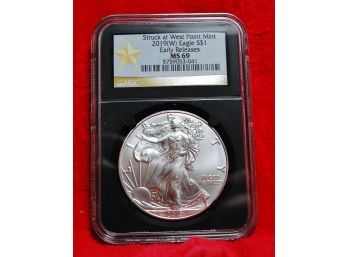 2019-W American Silver Eagle NGC Graded MS 69 PROOF .999 Silver 1 Oz. Silver Dollar (pps6)