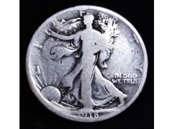 1918 Walking Liberty Half Dollar 90 Percent Silver Scarce Tough-To-Find Early Date Nice Luster (vfe6)