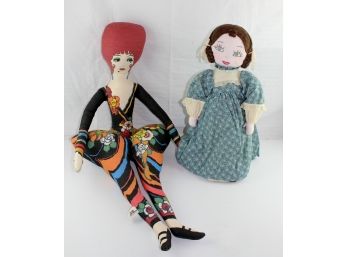 2 Cloth Dolls, 18' Embroidered Face , 33' Toy Works Large Ballerina
