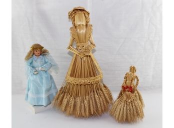 Lot Of 4, 3 Wheat Dolls And Doll Made From Bread By Thelma Martin