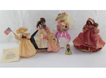 Lot Of 5 Corn Husk Dolls, Various Sizes, One With A Child