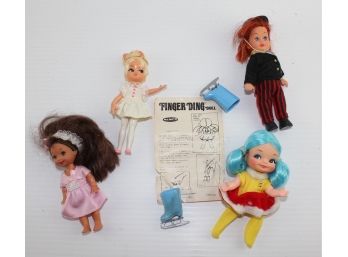 Lot Of Four Small Dolls, Remco Finger Ding Doll, 1967 Hasbro Sweetheart, Barbie And Kelly Dolls