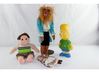 Lot Of 4, Ty Doll Tumbles, Rubber Bart Simpson, The Beast, Etc