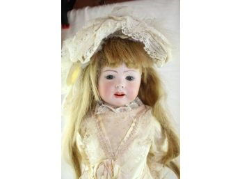 Jull's 1914, 27' Doll With Stand, Jointed Everywhere,  Open Mouth, Teeth, Tear In Dress