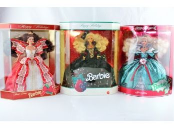 3 Holiday Barbies, 14123 Green, 1871 Black, 17832 Red