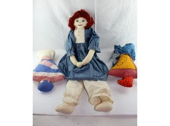 3 Misc Dolls- 2 Sunbonnet Dolls, 30' Soft Cloth With Embroidered Face