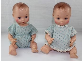 2 Vintage, Twin Boy And Girl Eegee Co Vinyl Dolls, #12 NB, #12 NG, Anatomically Correct, Drinks And Wets